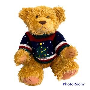 Vintage 1997 Ganz Teddy Bear Snuggie 17" Christmas Tree Sweater Brown Plush Toy